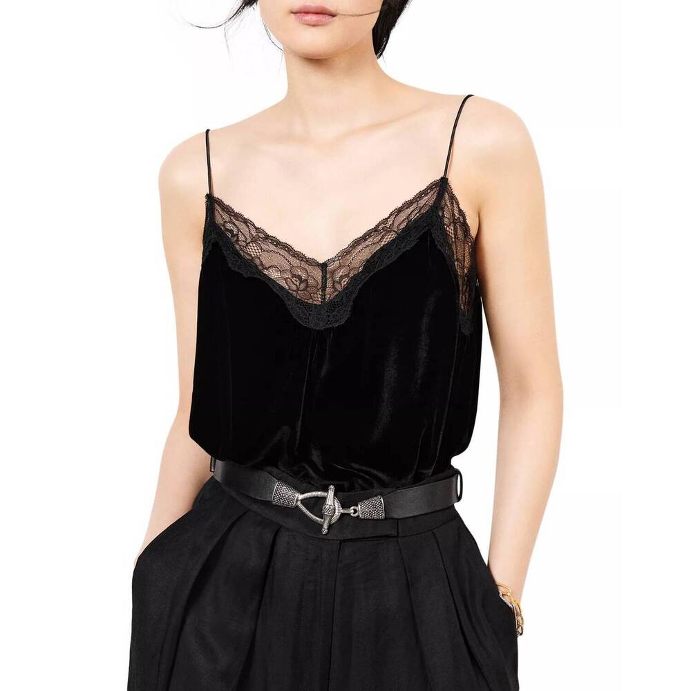 NEW BA&SH veira lace trim camisole in black